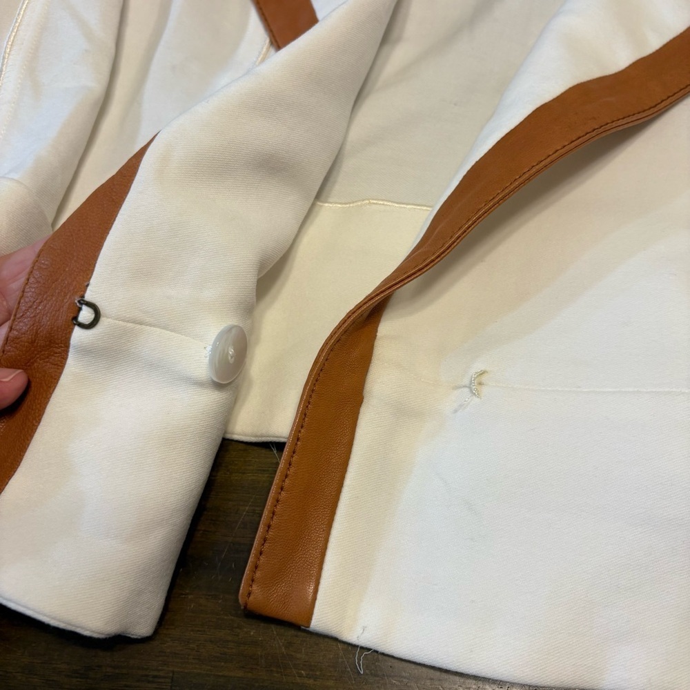 Graeme Black Vintage Jacket Blazer Cream Bone Leather Trim Tan M Coastal Career - Picture 4 of 13